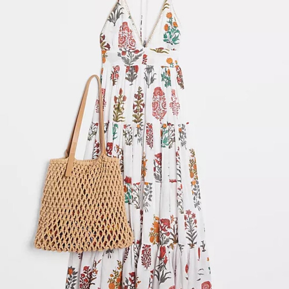 RAGA White Maxi Dress with Multicolor Floral Print
